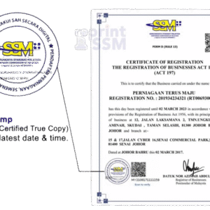 Reprint SSM with CTC (Sdn. Bhd.)